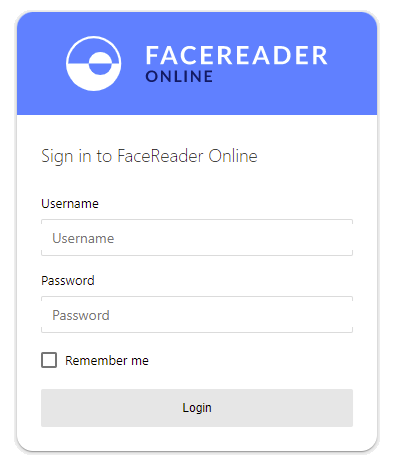 FaceReader Online login screen